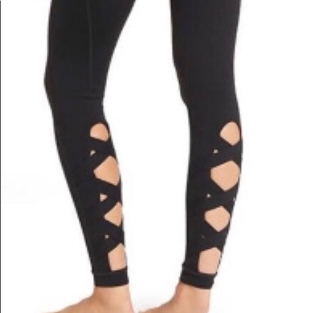 Athleta Black/Gray Heathered Cutout Leggings